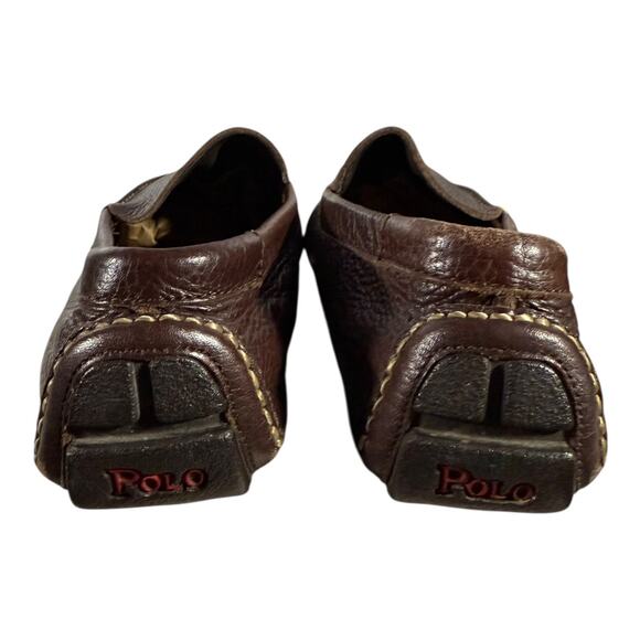Polo Ralph Lauren Pebbled Leather Driving Loafers Brown Men’s 9.5D Moc Toe - Picture 5 of 8
